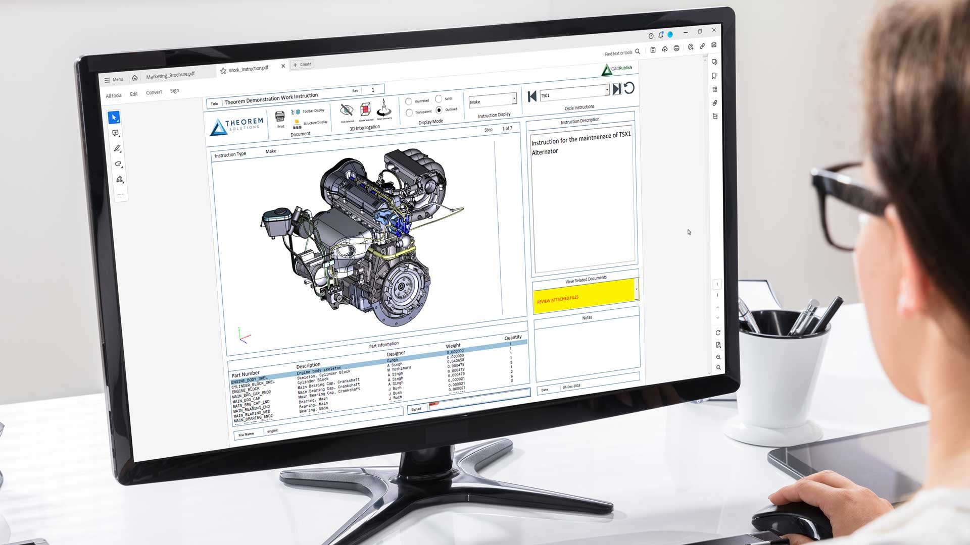 Engineer using a 3D PDF work instructions template