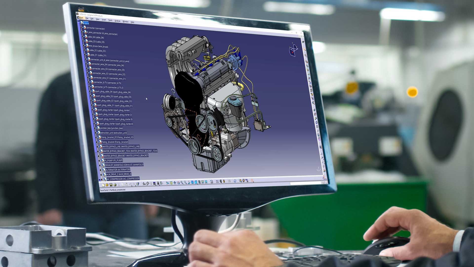 Engineer using CATIA V5 CAD software prior to direct CAD translation