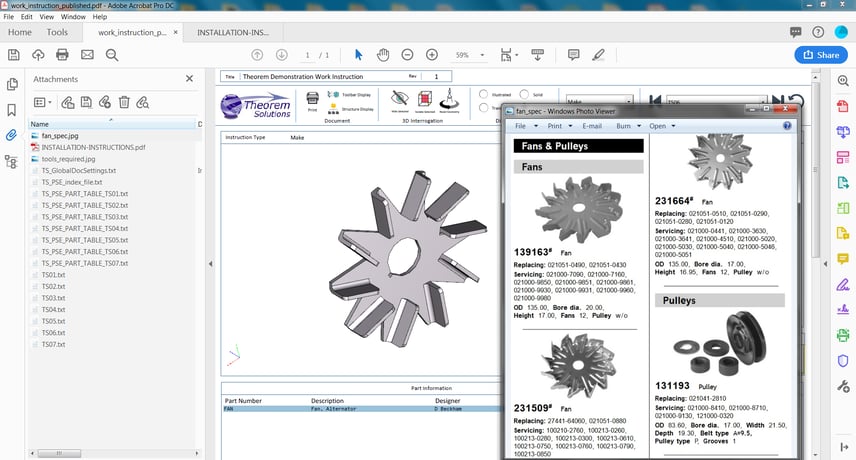 Image of a PDF document with a 3D model of a fan with 4 different views