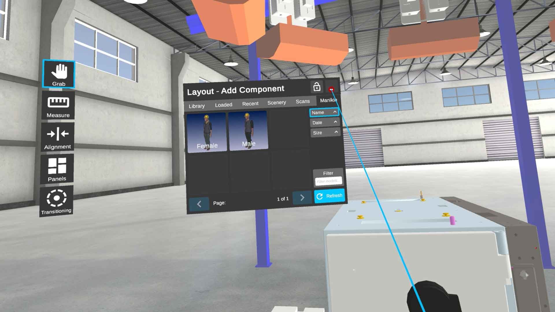 Adding components into virtual reality