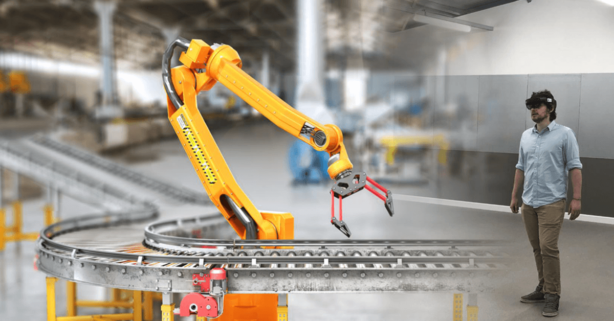 An engineer visualizing a production line in mixed reality