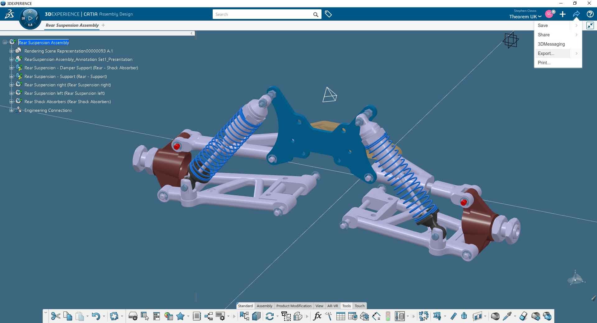 3DEXPERIENCE dropdown to export to 3D PDF