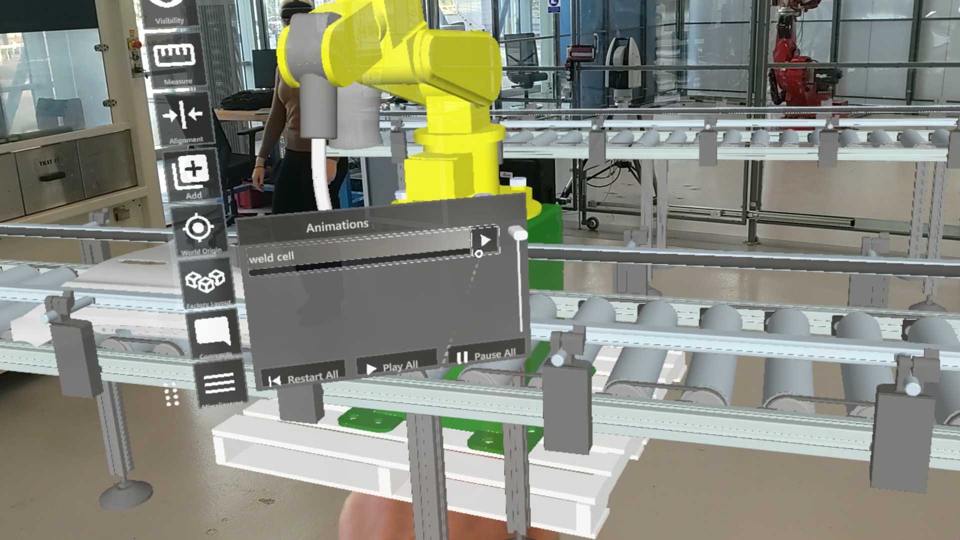 Robot weld cell animation in HoloLens 2 Mixed Reality and TheoremXR