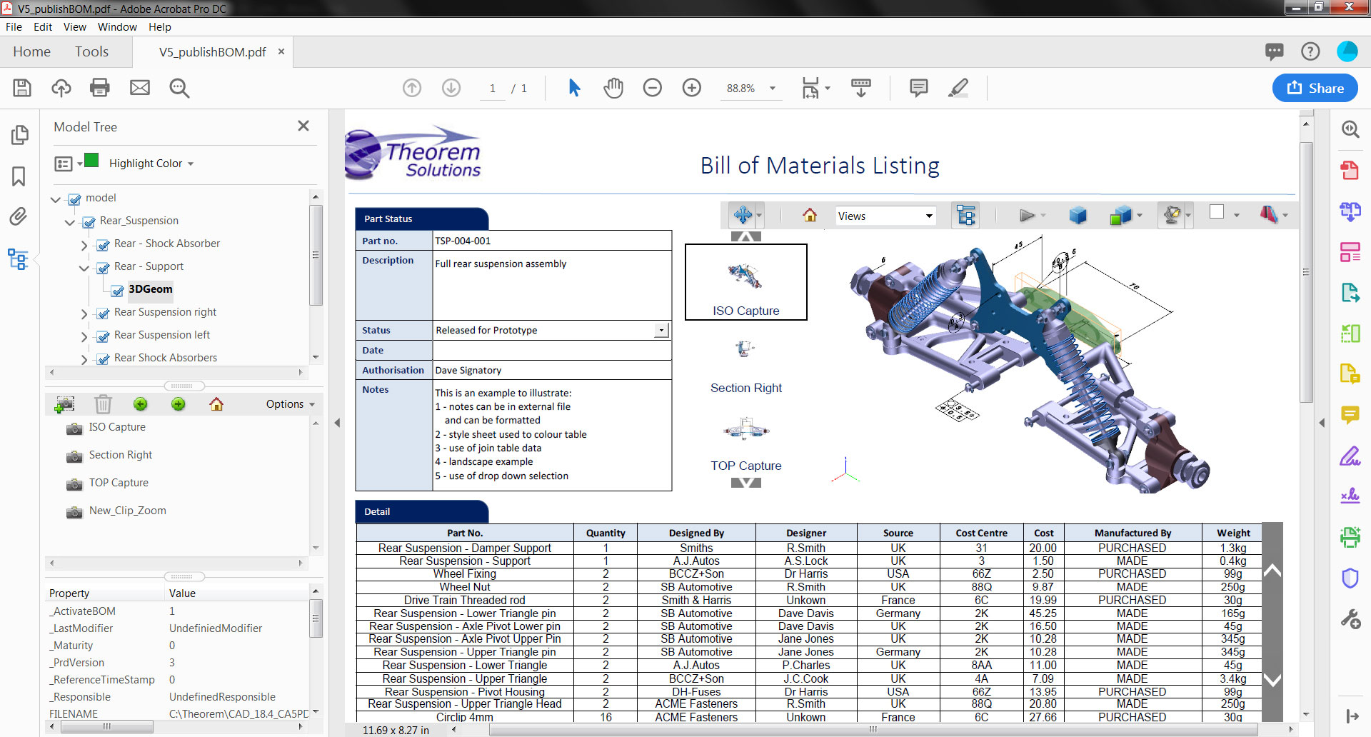 A Bill of Materials 3D PDF document.