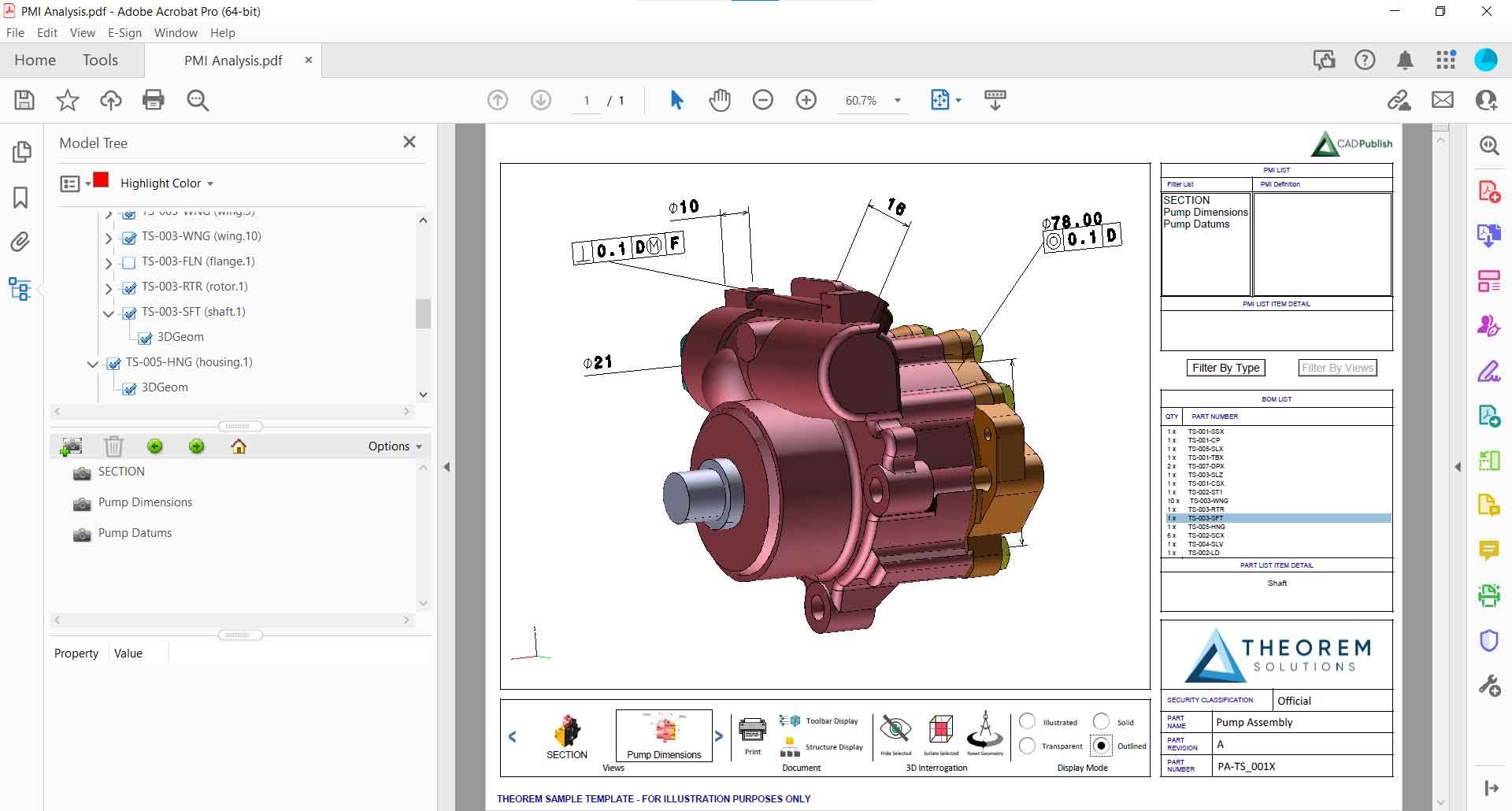 3D PDF template - PMI Analysis using 3DEXPERIENCE data