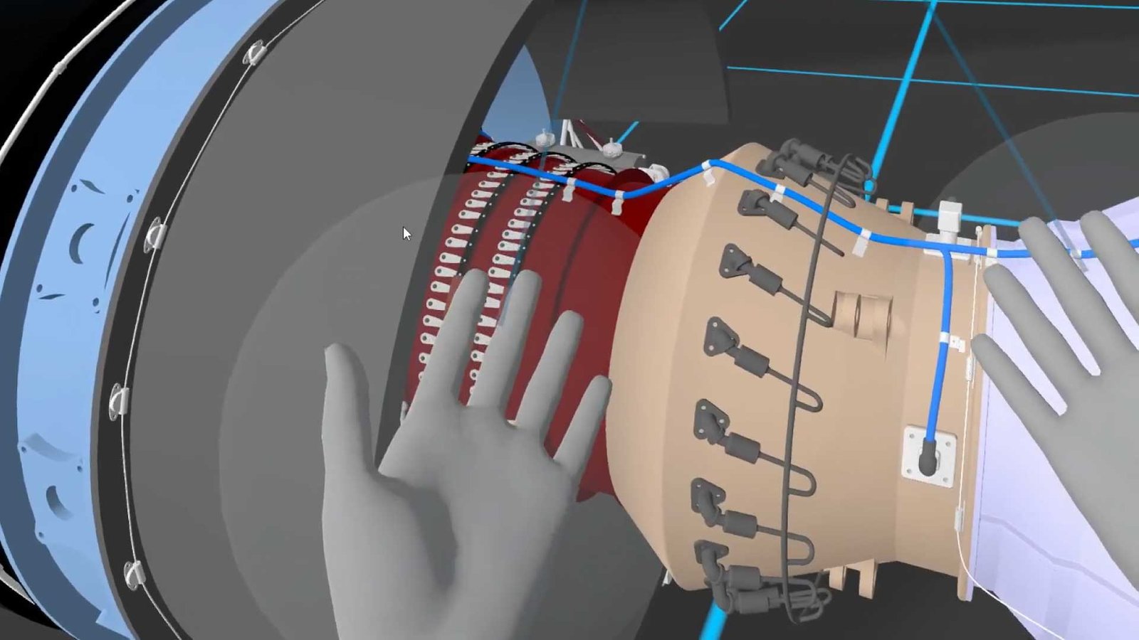Aero Engine CAD model in Virtual Reality with 2-handed VR grab mode