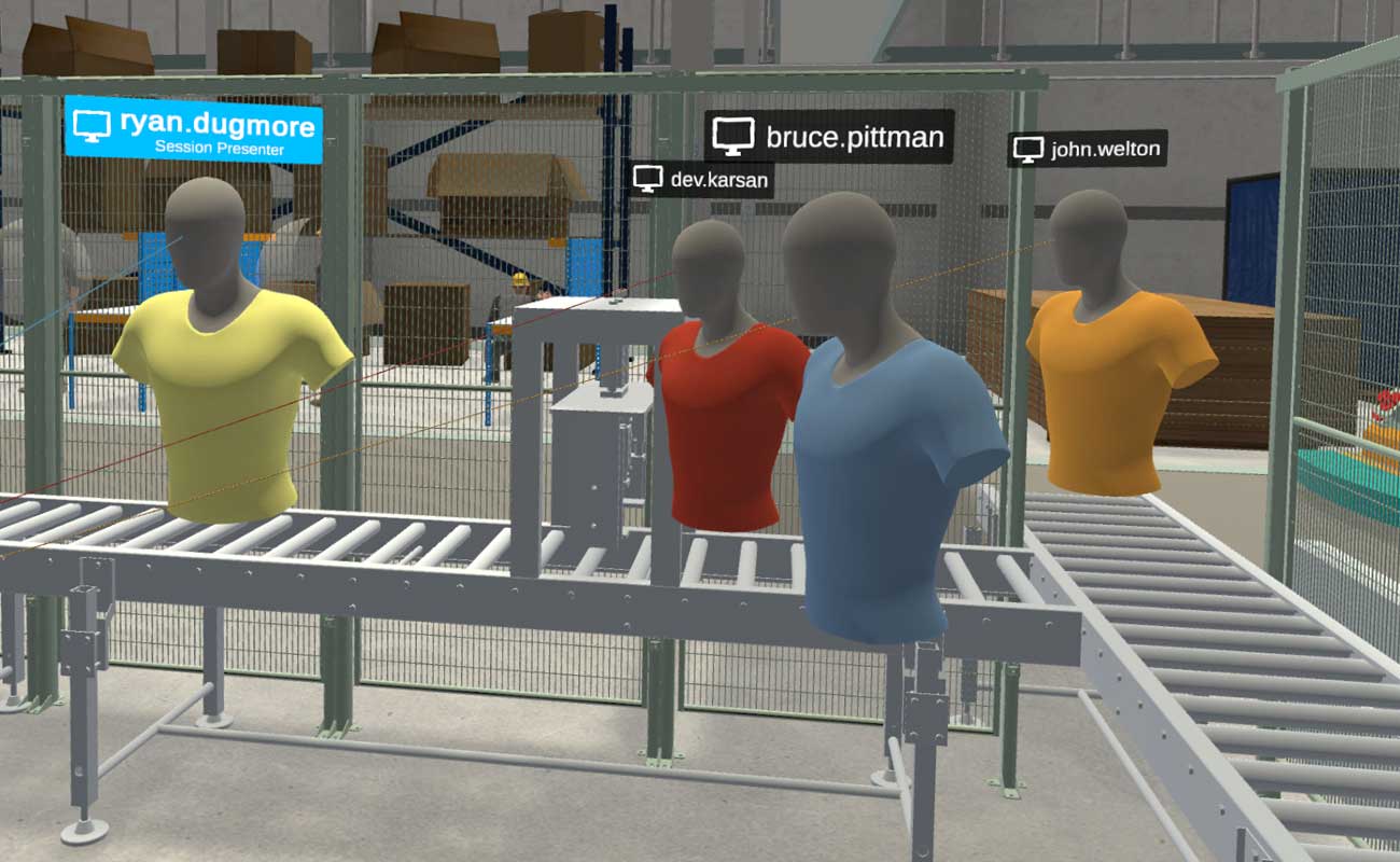 Group of VR users' avatars in collaborative factory layout session