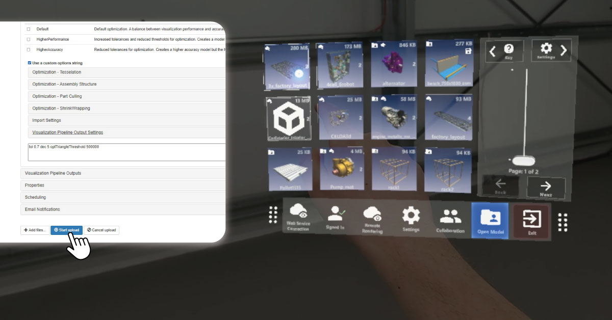 The Theorem Visualization Pipeline and a model selection menu in the Microsoft HoloLens 2.