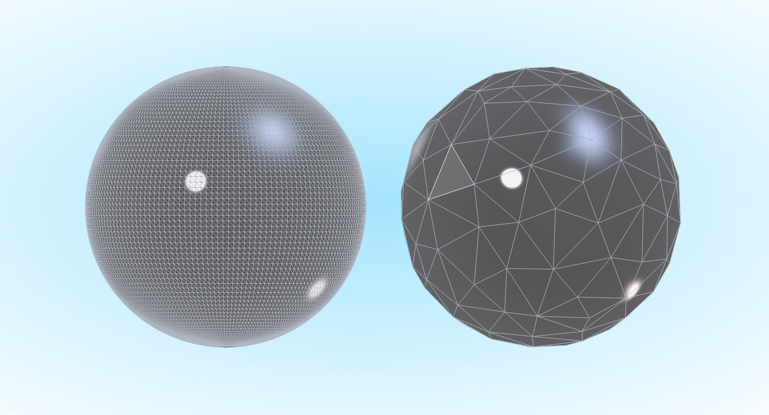 A comparison between two spheres to show the difference between high-poly 3D models and low-poly 3D models.